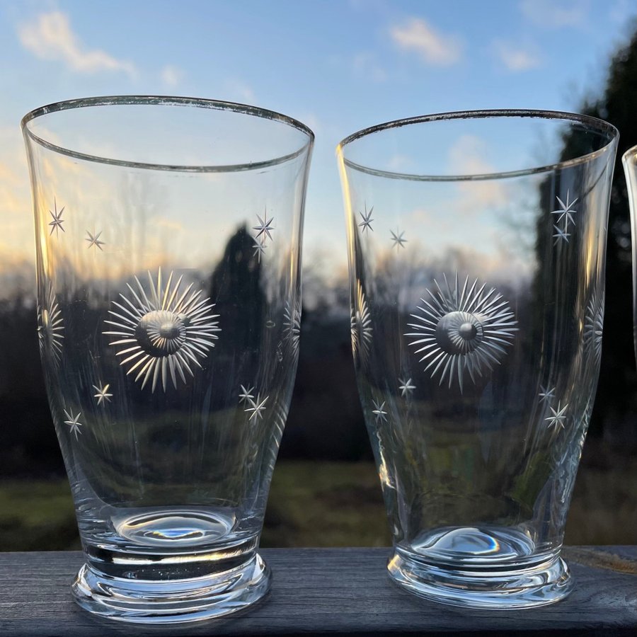 4 äldre glas med slipad dekor och guldkant - Selterglas, Vattenglas, Vintage (2)