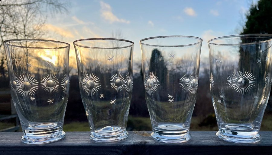 4 äldre glas med slipad dekor och guldkant - Selterglas, Vattenglas, Vintage (2)