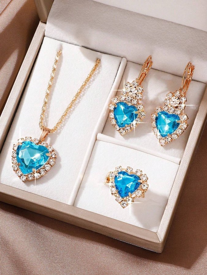 Rhinestone Heart Decor Jewelry Set