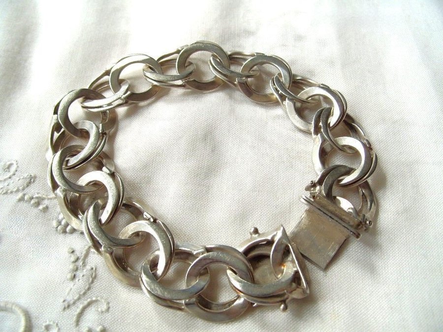 Lyxig, vacker, tung 15mm bred Bismarcklänk, armband av silver, L20cm