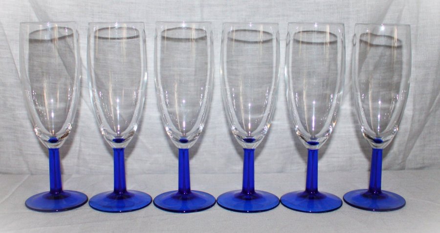 Champagneglas med blå fot ARC France -Domino- Retro