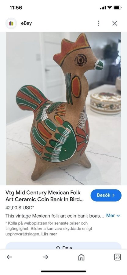 Meixican folk art vintage mid century coin bank bird sparbössa fågel