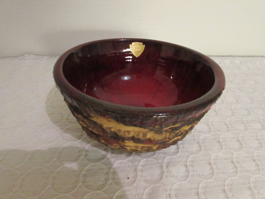 Ernst Nielsen keramik röd brun skål Handmade Faxe Denmark retro Danmark bowl