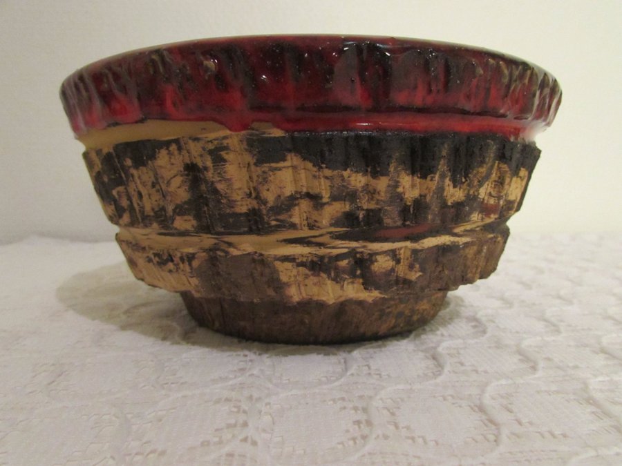 Ernst Nielsen keramik röd brun skål Handmade Faxe Denmark retro Danmark bowl