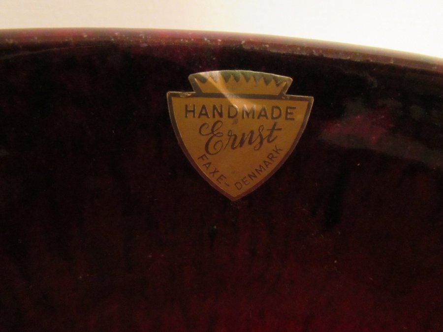 Ernst Nielsen keramik röd brun skål Handmade Faxe Denmark retro Danmark bowl