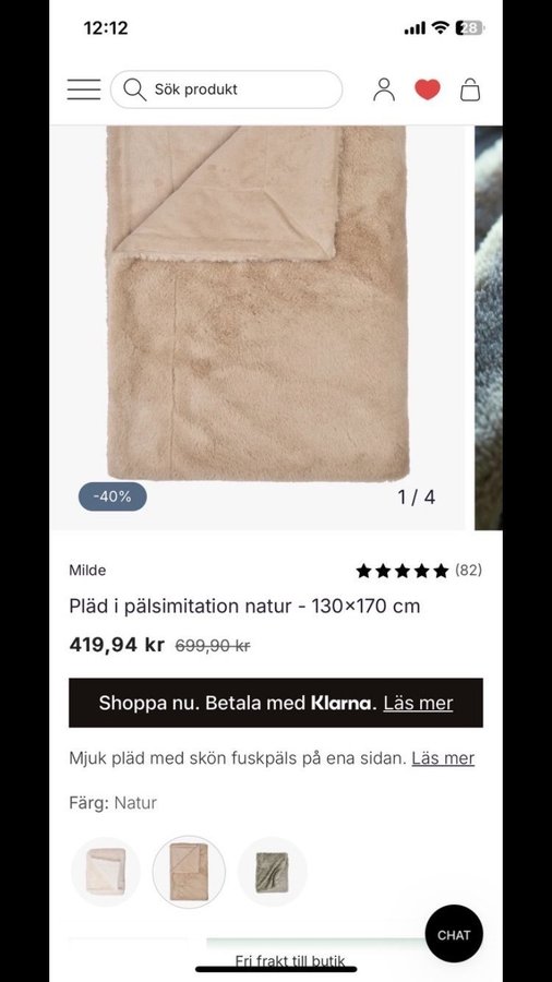 Pläd från Hemtex i pälsimitation