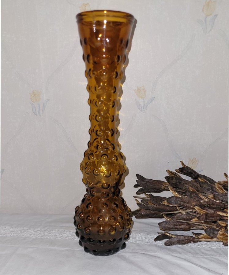 50-tal VAS amber hobnail bud vase BUMBY yellow brown GLAS glass