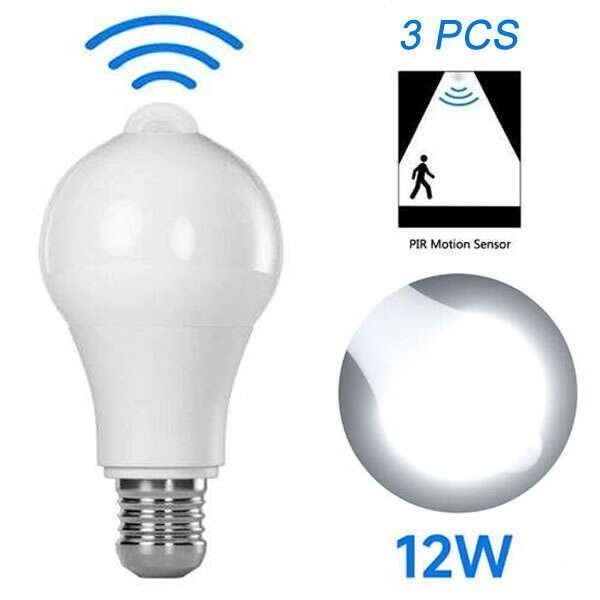 3 st 12W LED-lampor med rörelsesensor