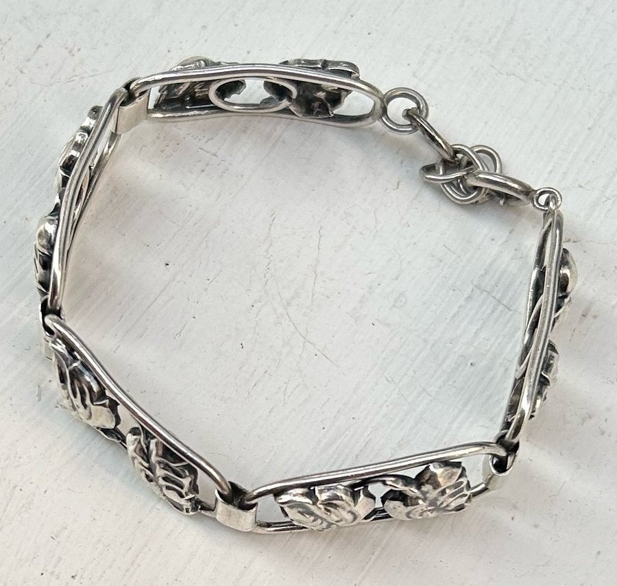 Elegant Vintage äkta Silverarmband med Bladmotiv