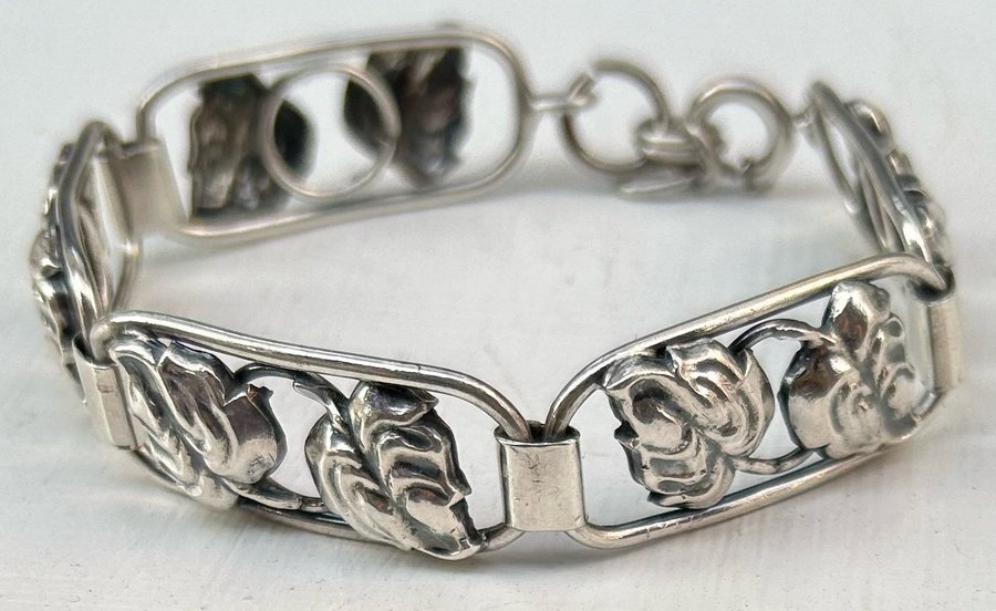 Elegant Vintage äkta Silverarmband med Bladmotiv