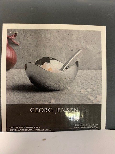 Kunglig Dansk Georg Jensen saltkar med sked Bloom