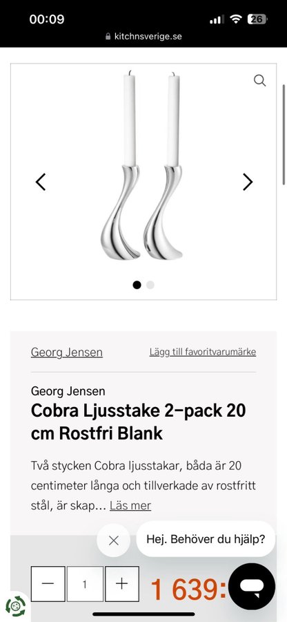 Georg Jensen Cobra Ljusstake 2-pack