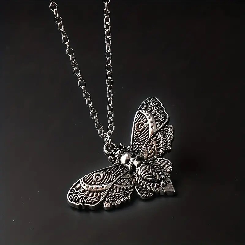 Unik silverpläterad halsband fjäril med dödskalle / butterfly skeleton retro