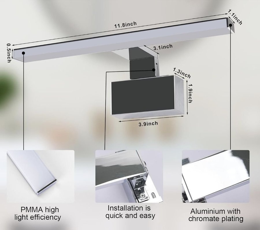 Badrumsspegellampa med LED-belysning