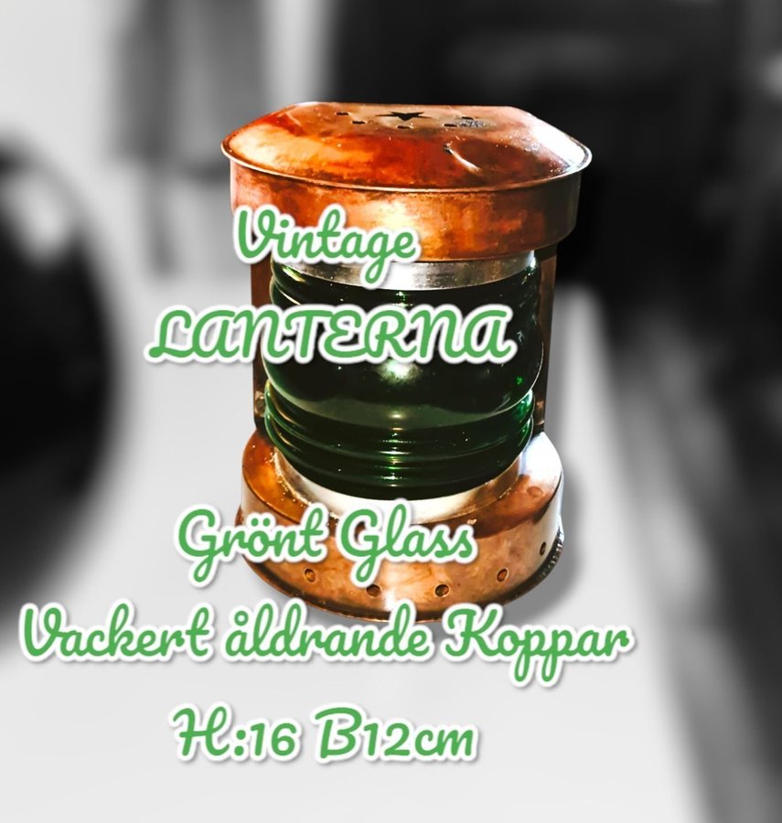 Lanterna grönt glas koppar vintage