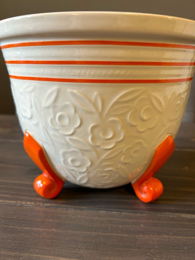 Superläcker Blomkruka VILLEROY  BOCH med orange detaljer Retro majolika