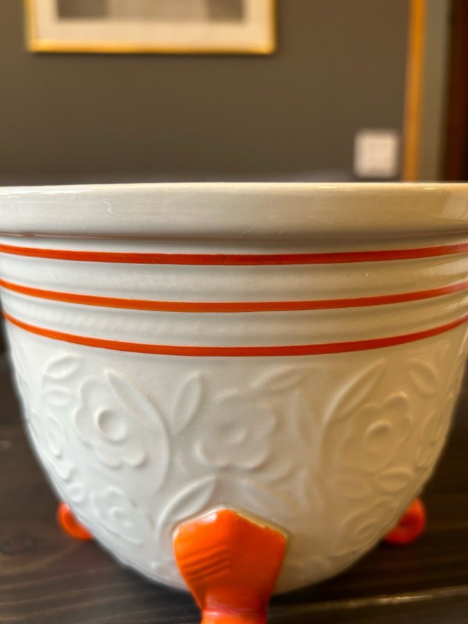 Superläcker Blomkruka VILLEROY  BOCH med orange detaljer Retro majolika