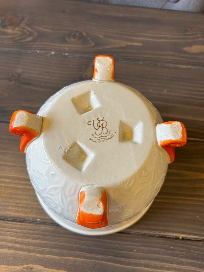 Superläcker Blomkruka VILLEROY  BOCH med orange detaljer Retro majolika