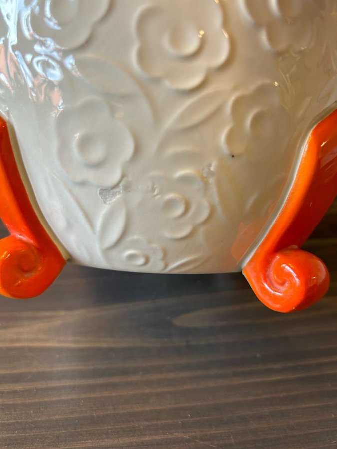 Superläcker Blomkruka VILLEROY  BOCH med orange detaljer Retro majolika