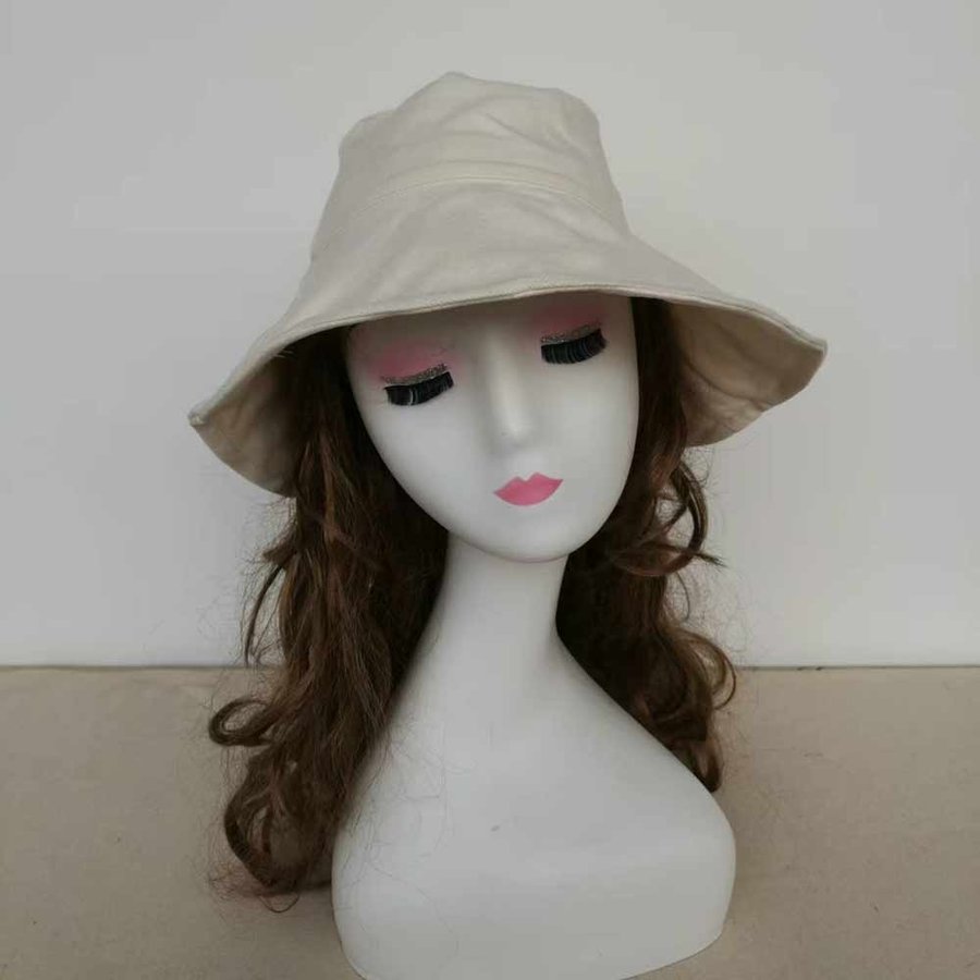 Wide Brim Cotton Bucket Hat, Beige Sun Hat, Summer Hat, Beach Hat, 52-54cm