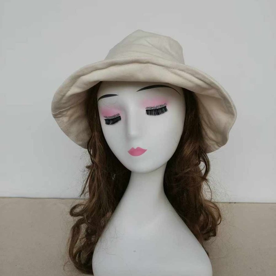 Wide Brim Cotton Bucket Hat, Beige Sun Hat, Summer Hat, Beach Hat, 52-54cm