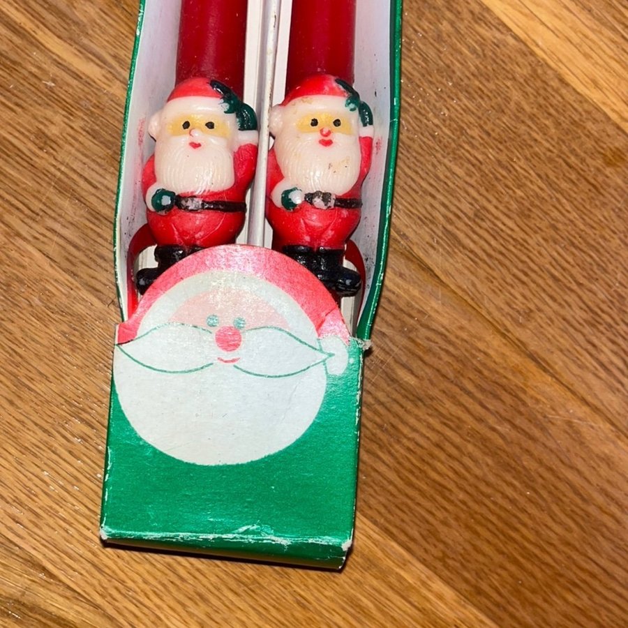 RETRO 2 Tomtar Tomte Ljus Stearinljus Holiday Candles Orig Ask 26cm lång