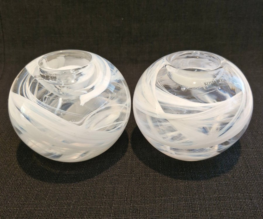 Anna Ehrner, ljuslyktor, 2 st, "cool moon", glas, Kosta Boda, etikettmärkt