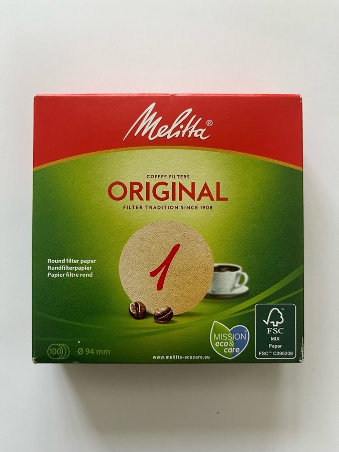 Melitta 1 round filter paper kaffefilter ny obruten förpackning 100 st