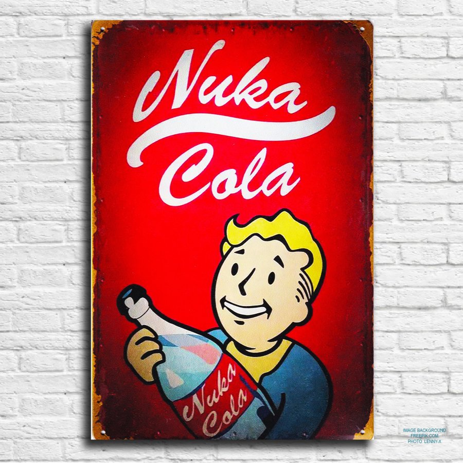 FallOut - Vault Boy - maskot - Nuka Cola - Plåtskylt / Metalskylt