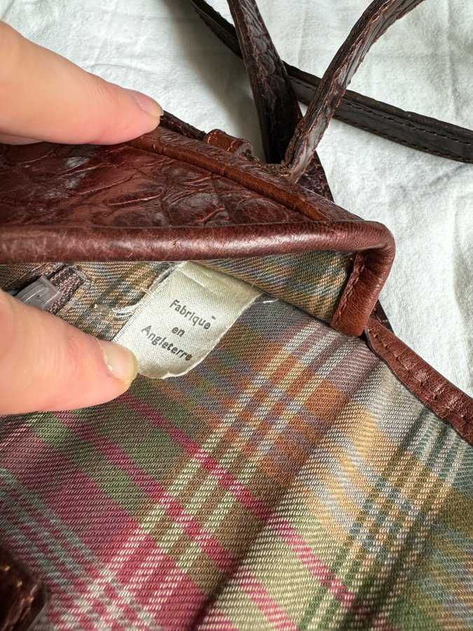 VINTAGE MULBERRY brun krokopräglad skinnväska läderväska kroko skinn läder väska