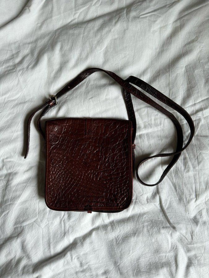 VINTAGE MULBERRY brun krokopräglad skinnväska läderväska kroko skinn läder väska