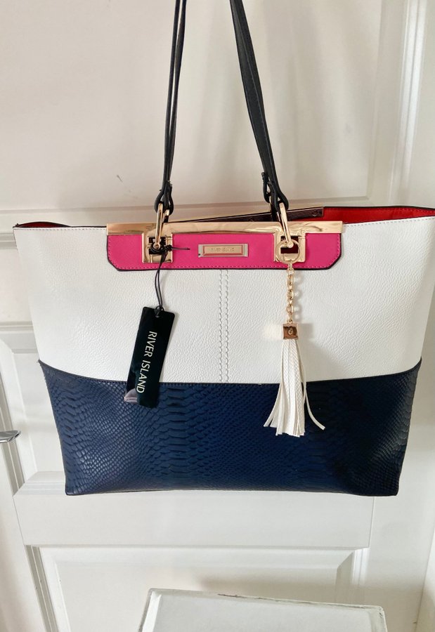 River Island Tote Bag handväska Läderimitation Kontrast