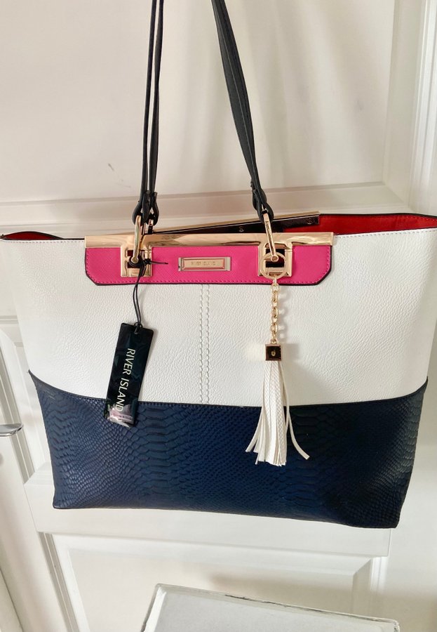 River Island Tote Bag handväska Läderimitation Kontrast