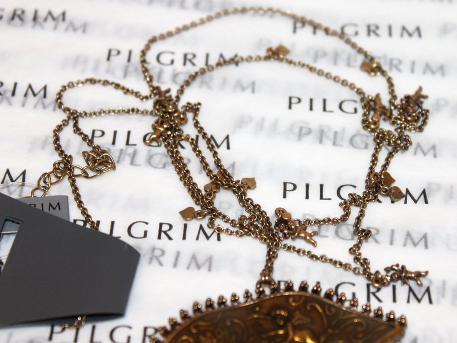 Nytt Fantastiskt Pilgrim ikon långt halsband med keruber solfjäder swarovski