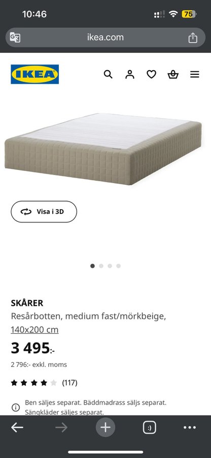 IKEA Skårer sängen  Tuddlar bäddmadrass 140x200 cm