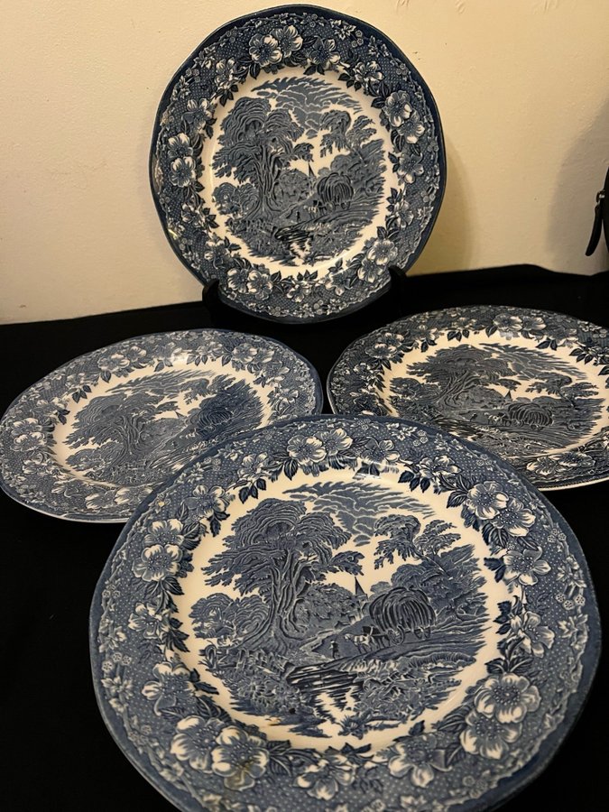 Staffordshire liberty blå Engelska 4 st takllrikar 28 cm diameter