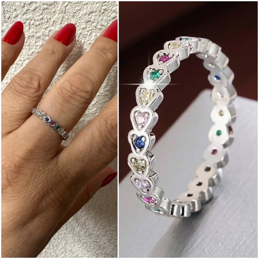 Helt nya ring i 316L stainless steel rostfritt stål Cubic Zirkonia str 18mm