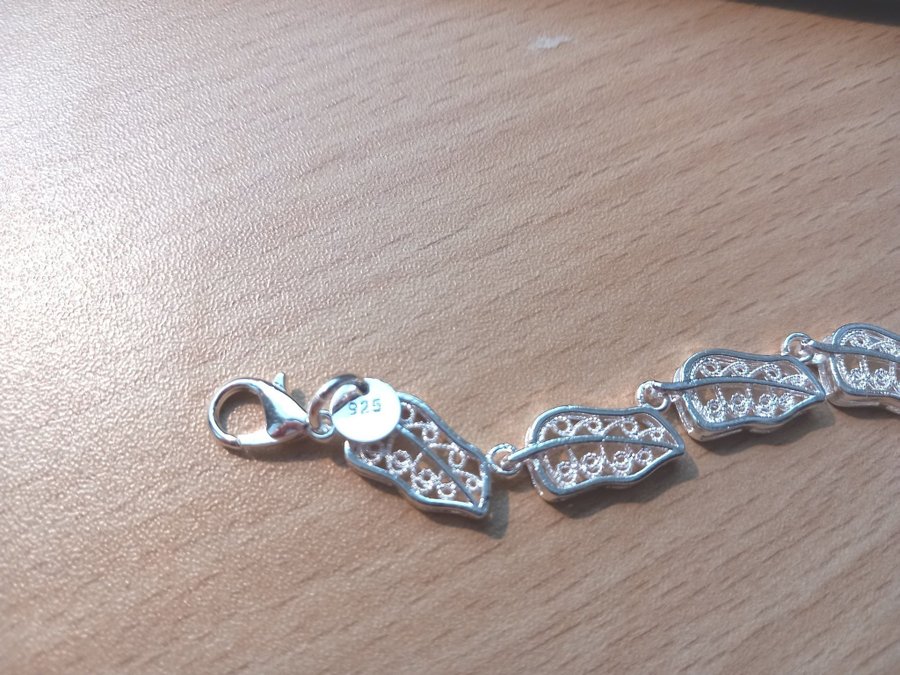 Silverarmband sterling 925, blomma och löv, silverpläterat 925 stämpel