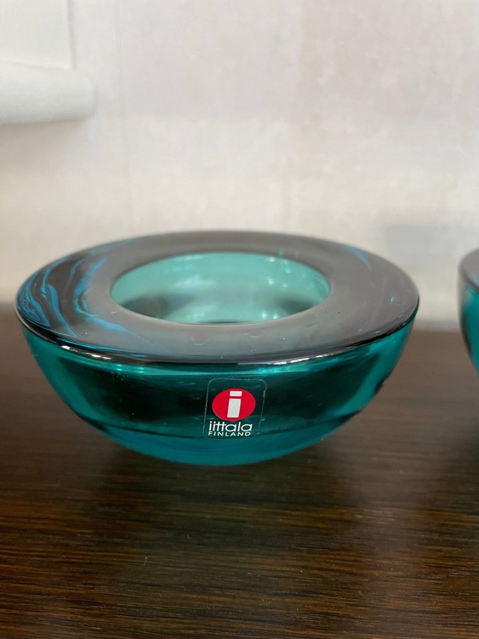 IITTALA FINLAND GLAS LJUSLYKTA LJUSHÅLLARE TURKOS BALLO ANNALEENA HAKATIE 2ST