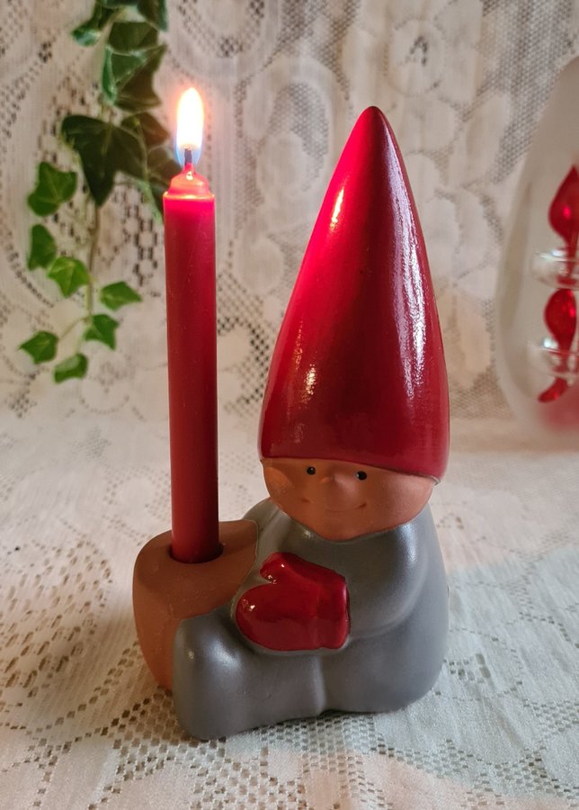 Lisa Larson Lillebror Tomte Ljusstake av Keramik, Höjd: 14 cm + Etikettmärkt