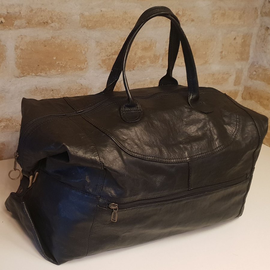 ** Äkta Läder Skinn Weekend bag lyx handgjord resbag resväska skinnväska