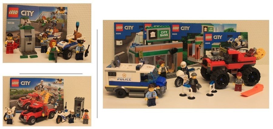 Tre LEGO-byggsatser polis nr 60136 60137 och 60245