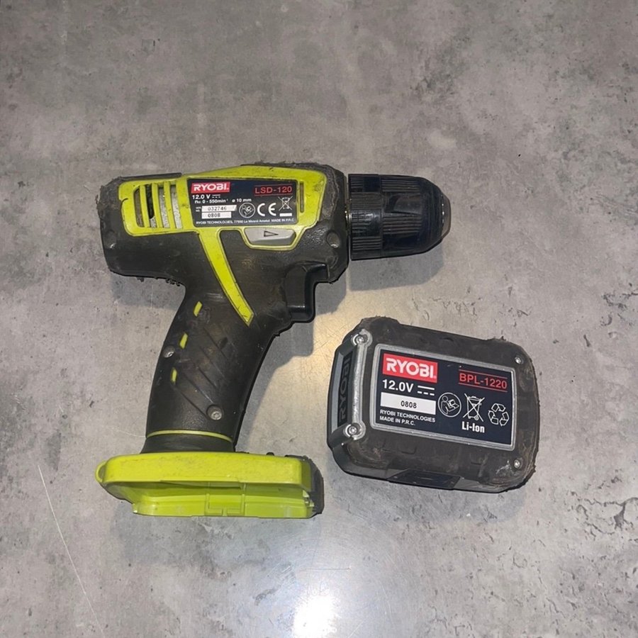 Ryobi LSD-120 12.0V skruvdragare + batteri BPL-1220 12.0V