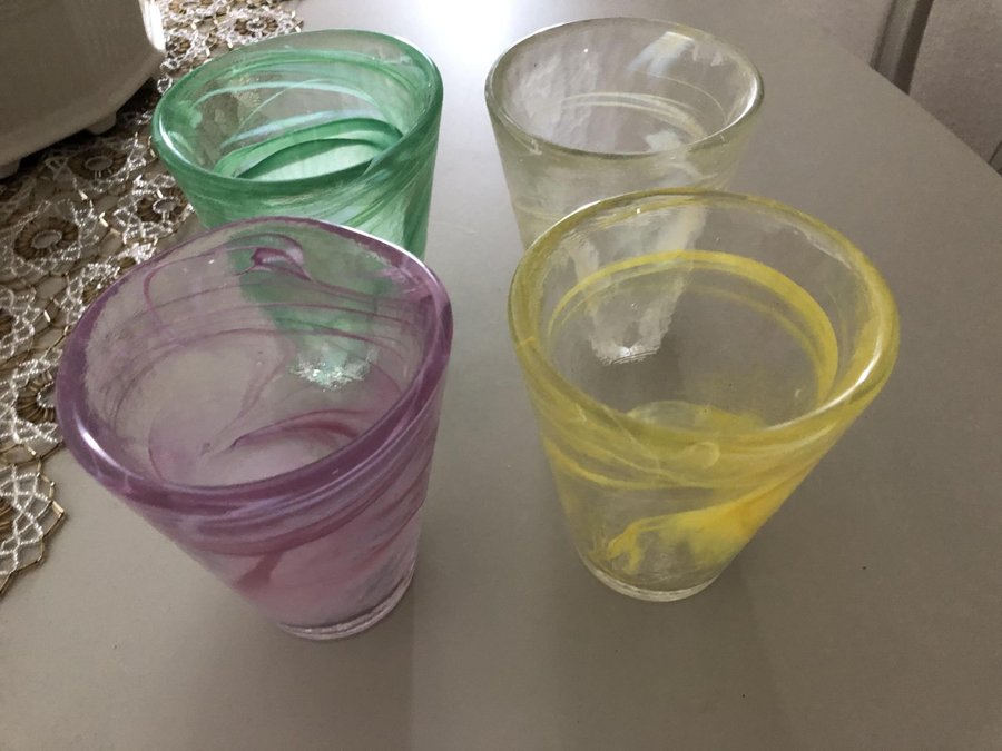 4 Mine glas tumblers blandade färger Ulrica Hydman Vallien Kosta Boda