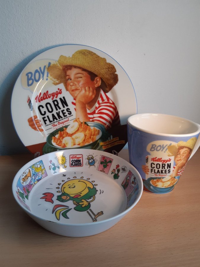 Vintage Kellogg's Corn Flakes Tallrik  Mugg  Skål Rosti Mepal Danmark