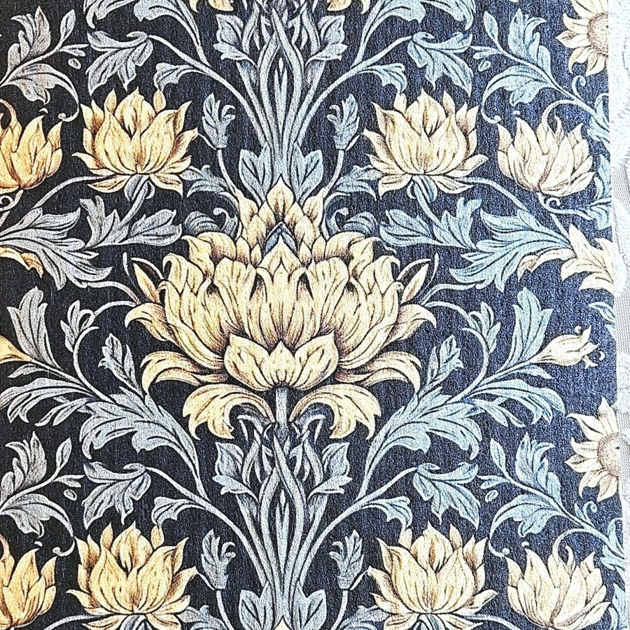 Disktrasa wettex duk med tryck William Morris inspererat mörkblå ljusgula blomma