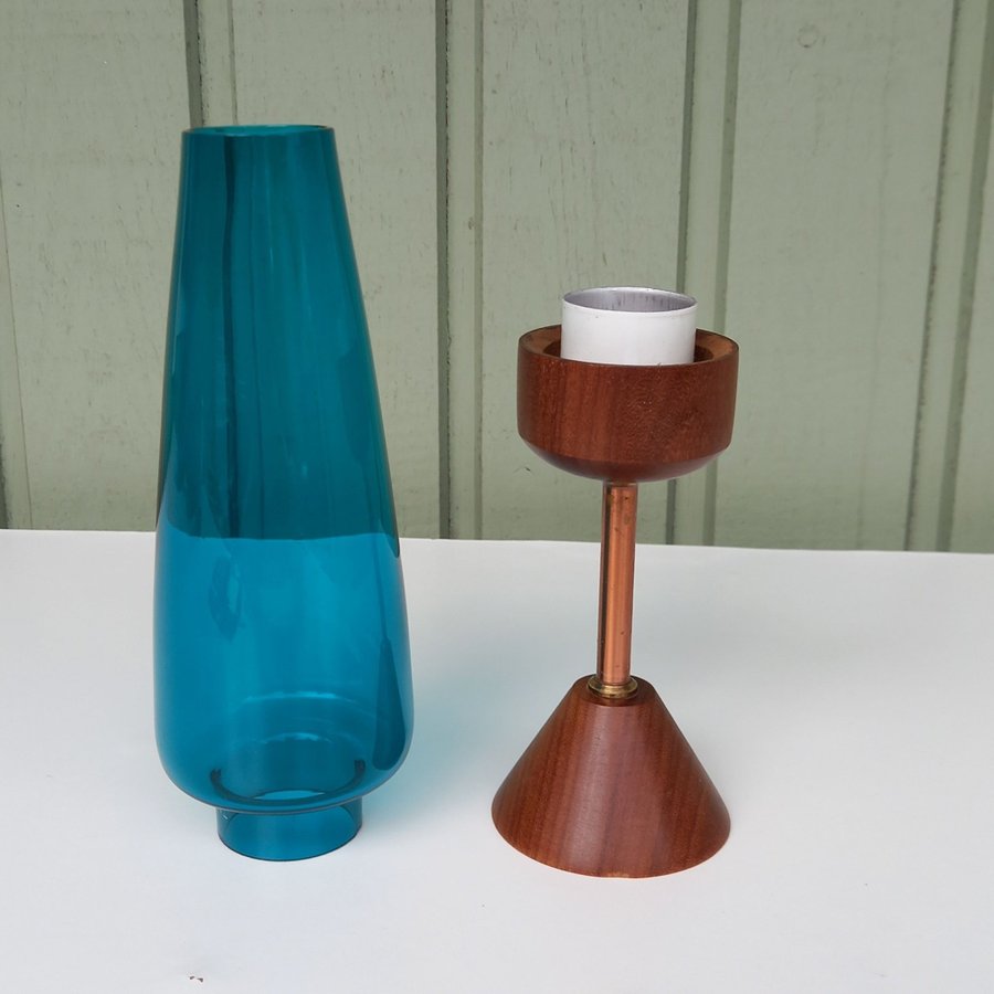 Retro ljusstake teak kupa koppar teakljusstake