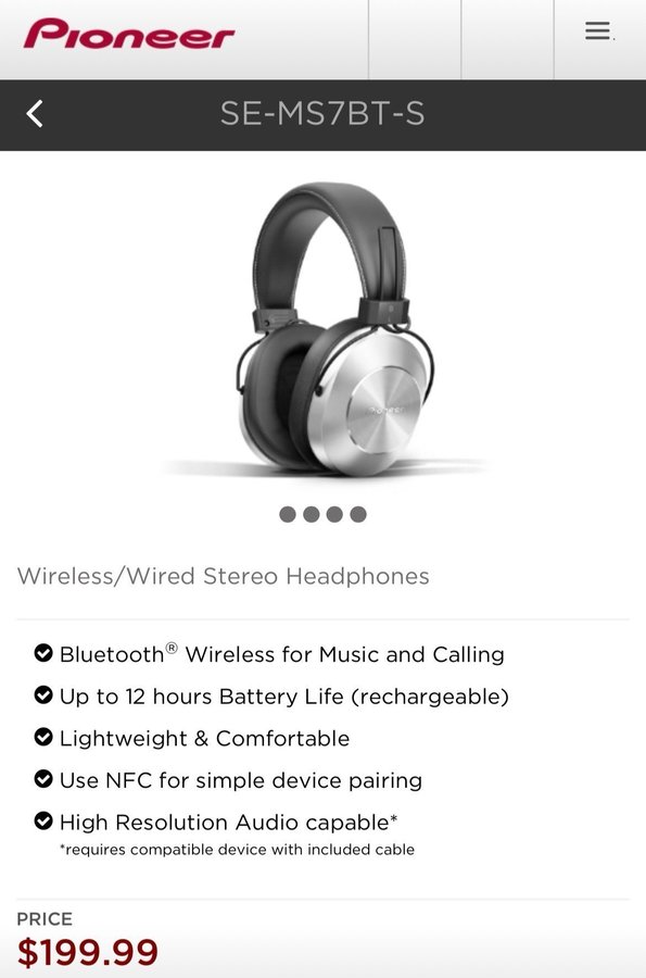 Pioneer SE-MS7BT(S) Wireless trådlösa Around / Over-ear Headset hörlurar nyskick