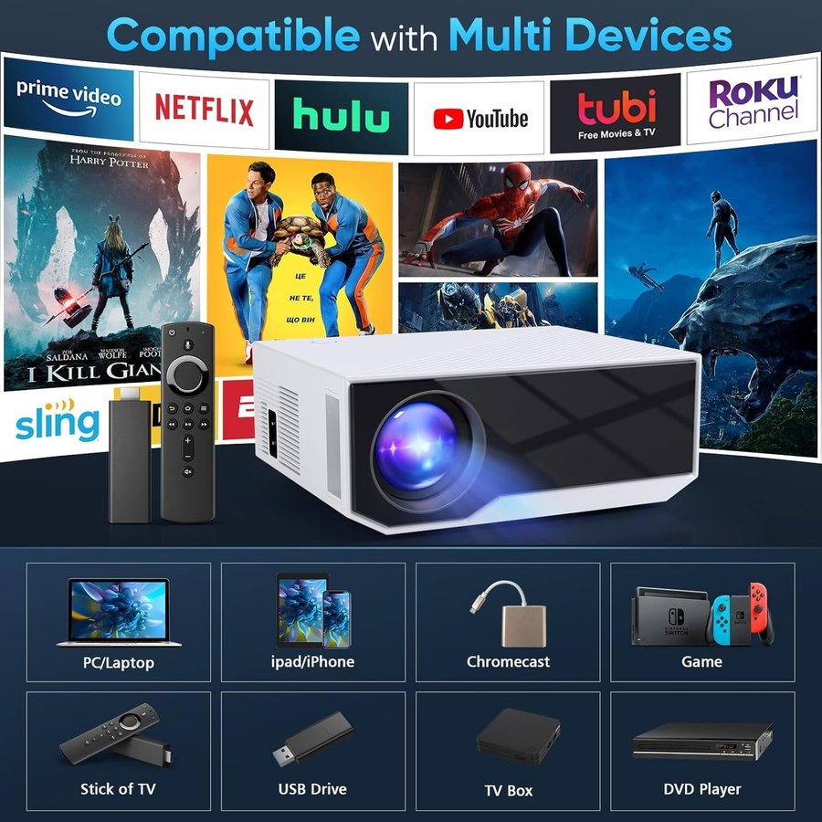 Mini Projektor 1080P Full HD 16000 Lumen Wifi