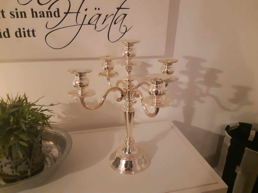 Kandelaber 5-arm H36cm nysilver putsfri.